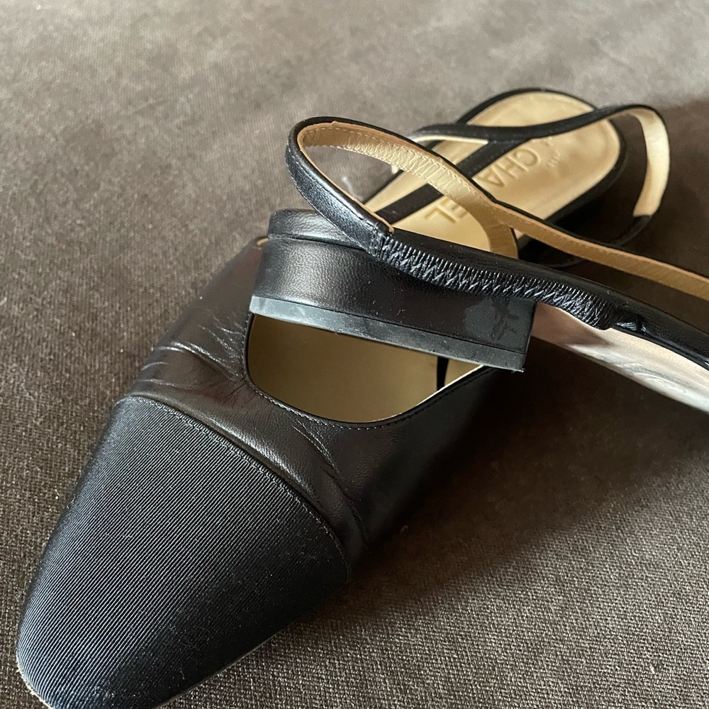 CHANEL Black Leather & Fabric Slingback Flats - Picture 6 of 6